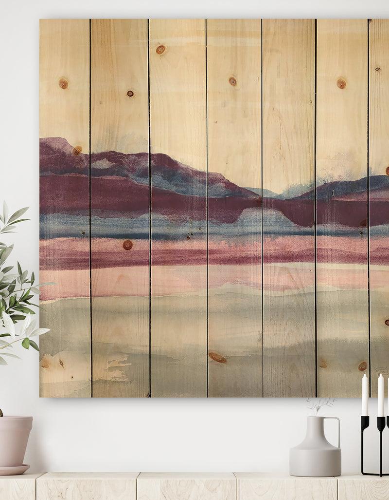 DesignQ Purple Rock landscape - Shabby Chic Print on Natural Pine Wood