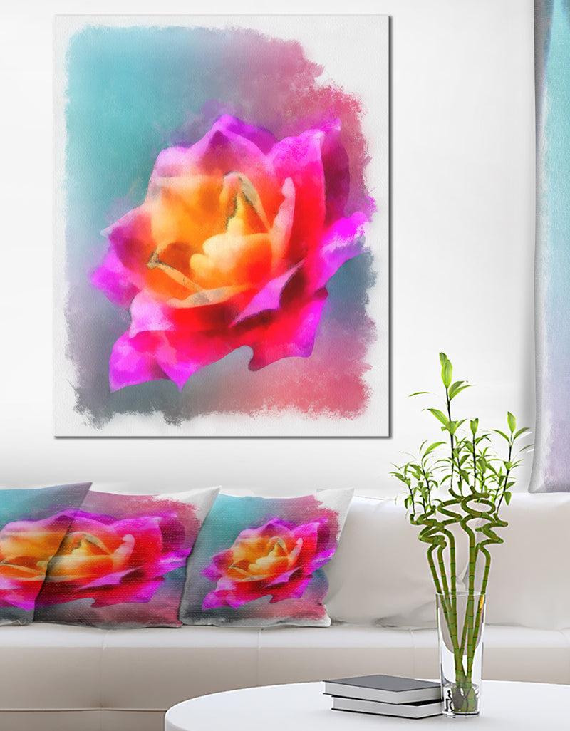 DesignQ Purple Rose Drawing - Floral Canvas Artwork Print