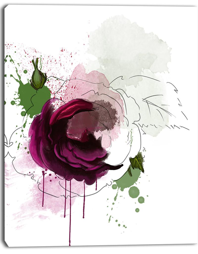 DesignQ Purple Rose Sketch Watercolor - Modern Floral Canvas Wall Art