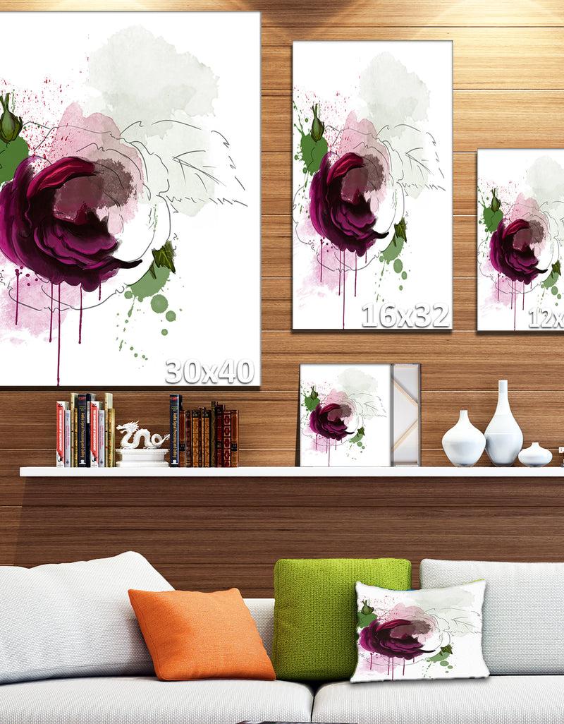 DesignQ Purple Rose Sketch Watercolor - Modern Floral Canvas Wall Art