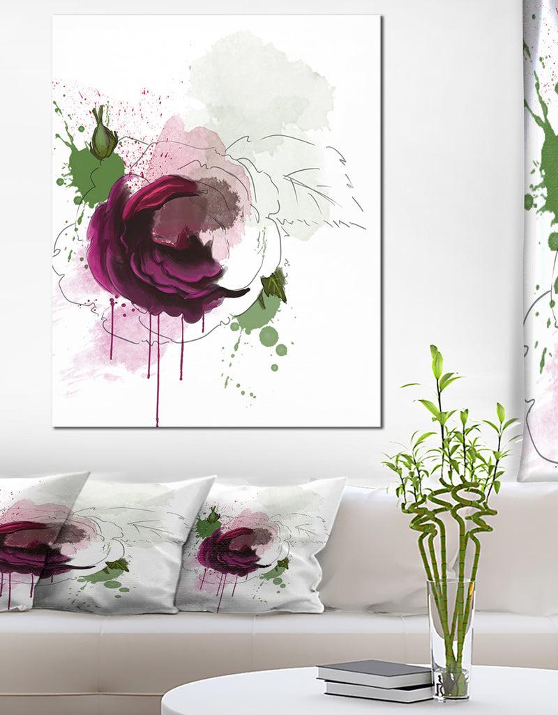 DesignQ Purple Rose Sketch Watercolor - Modern Floral Canvas Wall Art