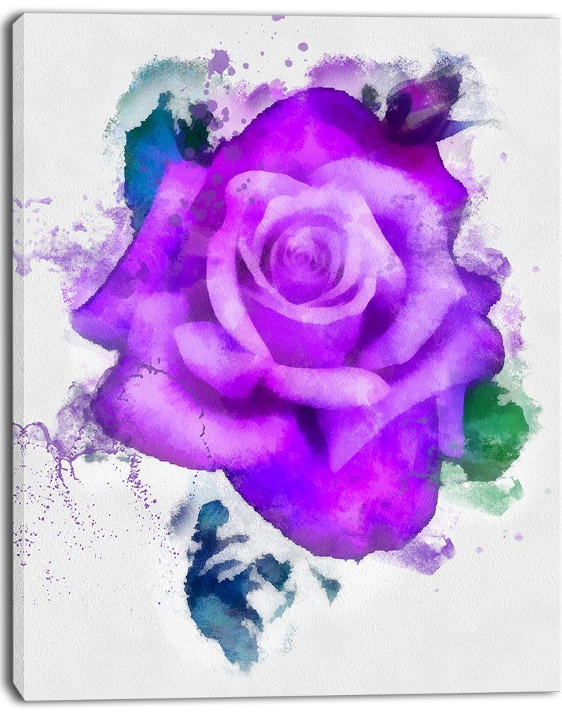 DesignQ Purple Rose Watercolor - Floral Canvas Artwork Print