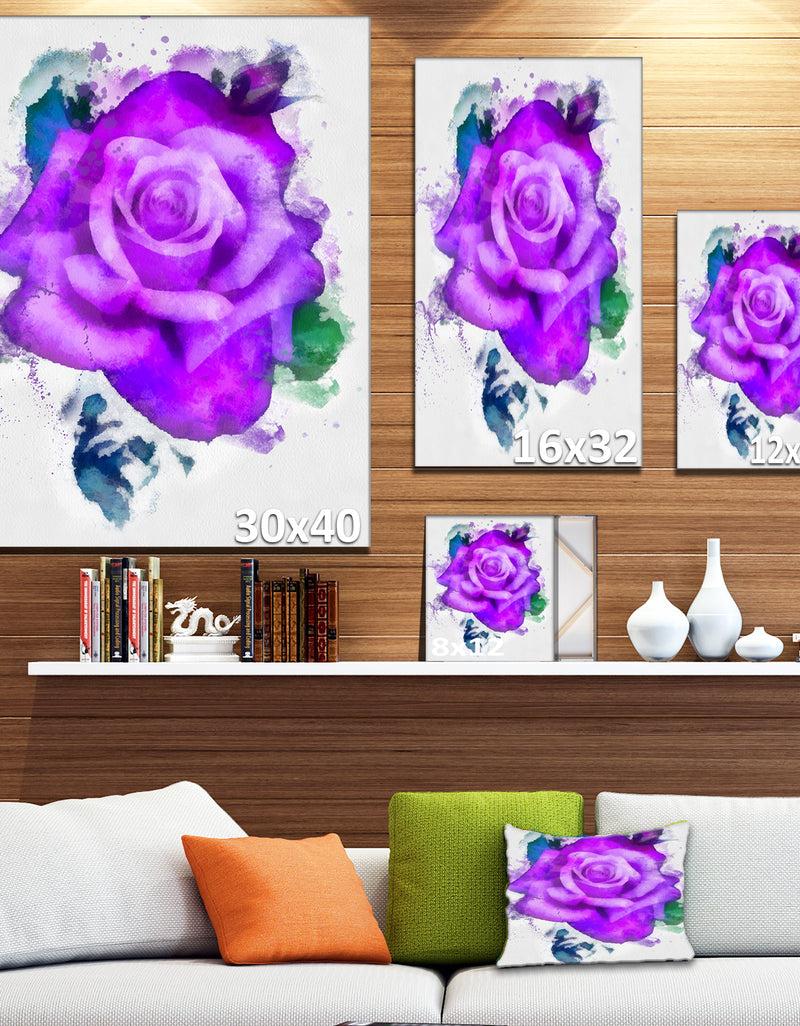 DesignQ Purple Rose Watercolor - Floral Canvas Artwork Print