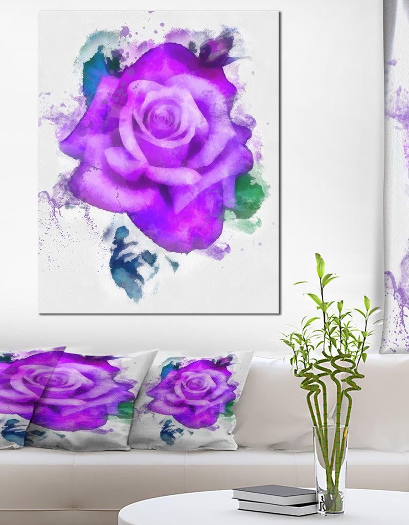 DesignQ Purple Rose Watercolor - Floral Canvas Artwork Print