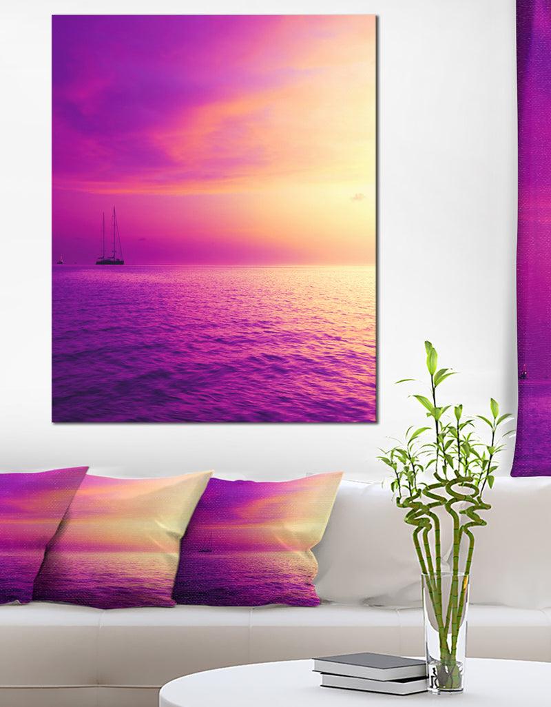 DesignQ Purple Sea in Maldives At Sunset - Large Seashore Canvas Print