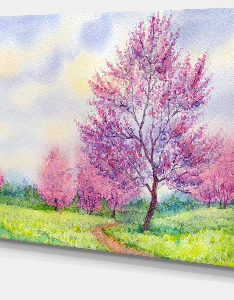 DesignQ Purple Spring Landscape Floral Canvas Art Print