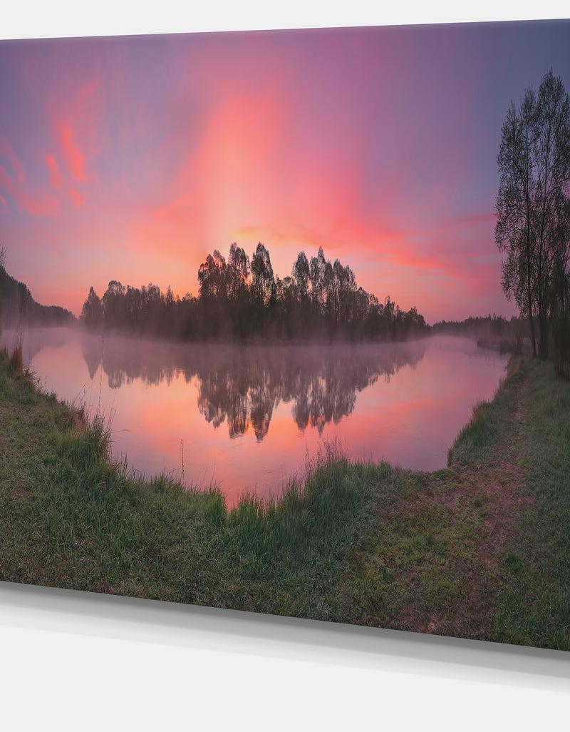 DesignQ Purple Tinged Lake Sunrise View - Landscape Artwork Canvas