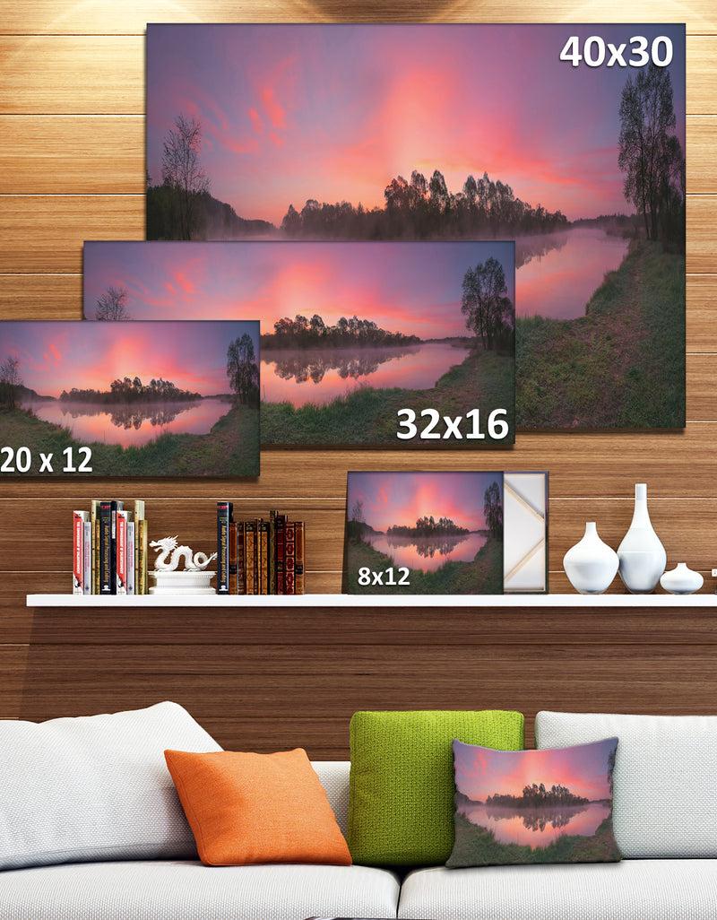 DesignQ Purple Tinged Lake Sunrise View - Landscape Artwork Canvas