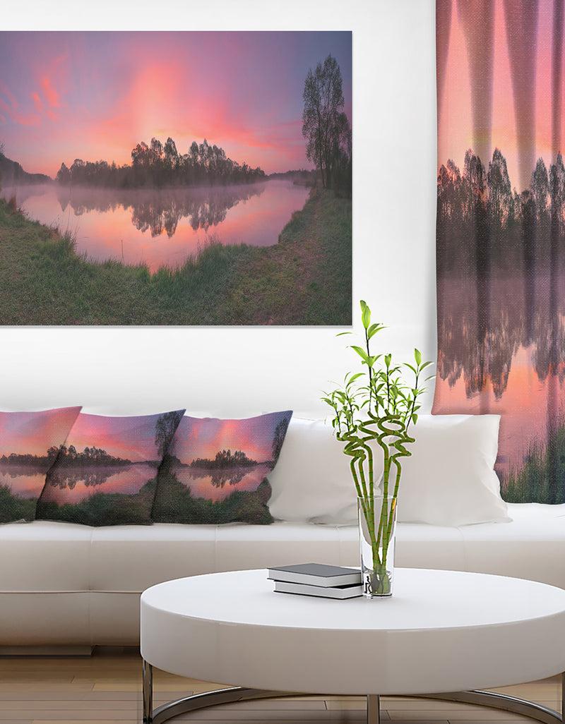 DesignQ Purple Tinged Lake Sunrise View - Landscape Artwork Canvas
