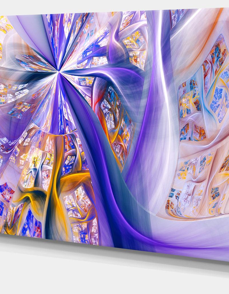 DesignQ Purple Yellow Fractal Curves - Extra Large Abstract Canvas Wall Art Print
