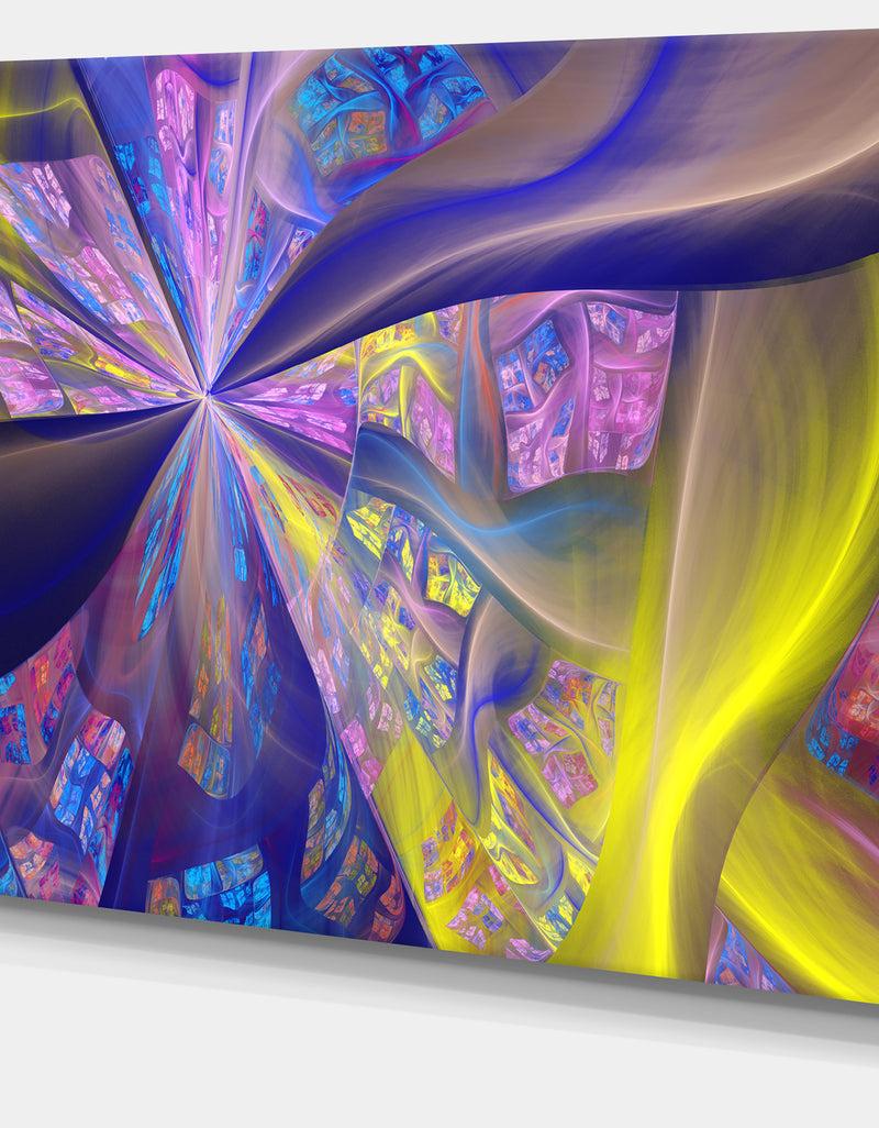 DesignQ Purple Yellow Fractal Curves - Extra Large Canvas Art Print