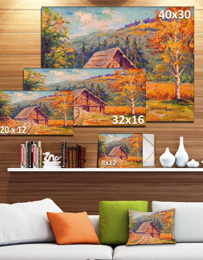 DesignQ Railway Track In Village - Landscape Canvas Art Print