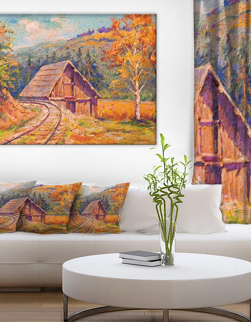 DesignQ Railway Track in Village - Landscape Canvas Art Print