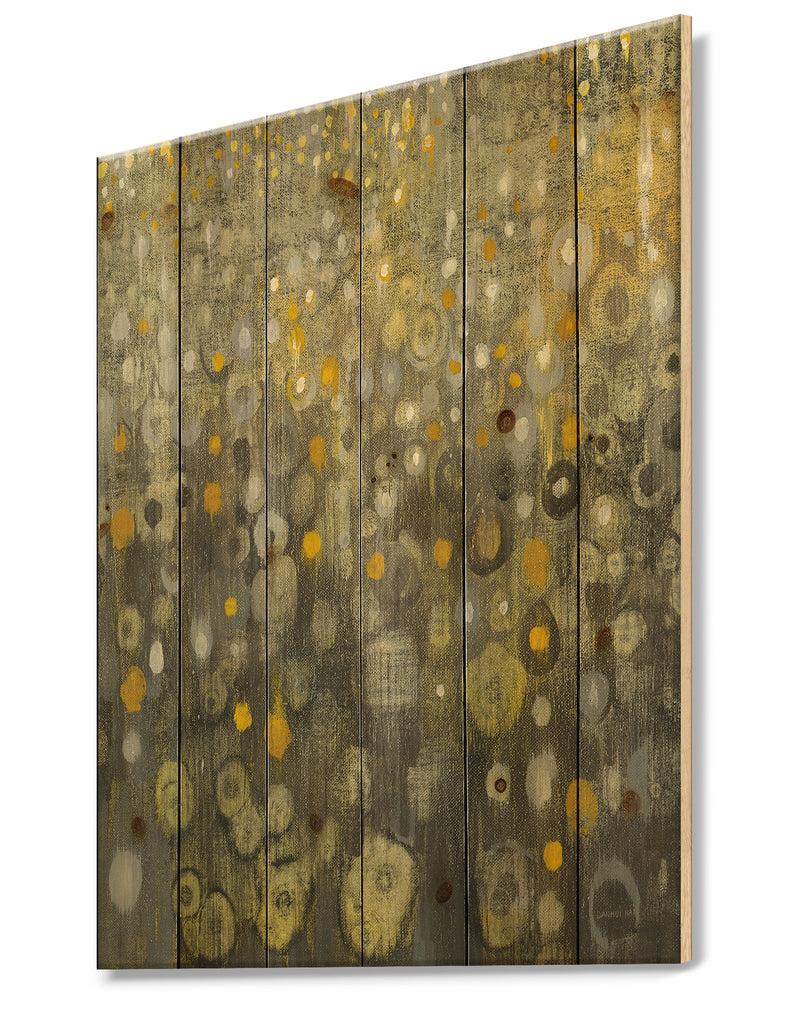 DesignQ Rain Abstract V - Modern Glam Print On Natural Pine Wood