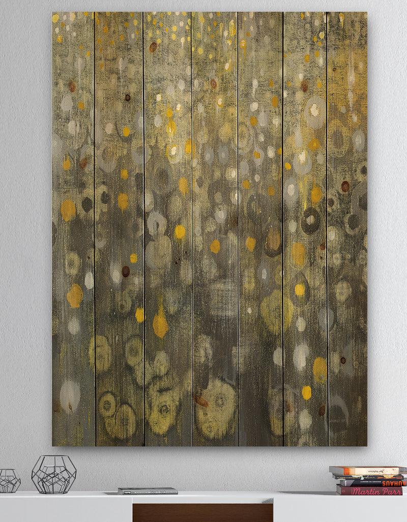 DesignQ Rain Abstract V - Modern Glam Print on Natural Pine Wood