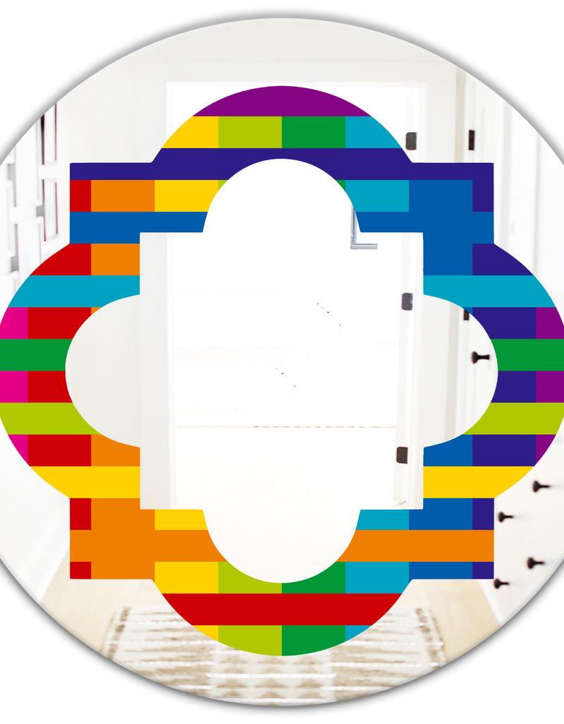 DesignQ Rainbow Colors Simple Geometric Pattern. - Modern Round Or Oval Wall Mirror - Quatrefoil