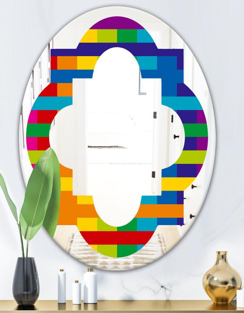 DesignQ Rainbow Colors Simple Geometric Pattern. - Modern Round Or Oval Wall Mirror - Quatrefoil