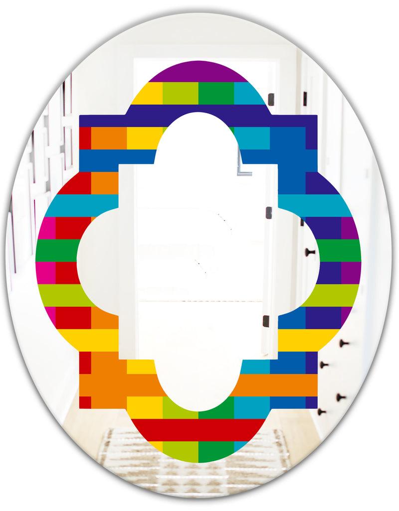 DesignQ Rainbow Colors Simple Geometric Pattern. - Modern Round Or Oval Wall Mirror - Quatrefoil