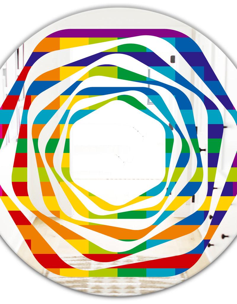 DesignQ Rainbow Colors Simple Geometric Pattern. - Modern Round Or Oval Wall Mirror - Whirl