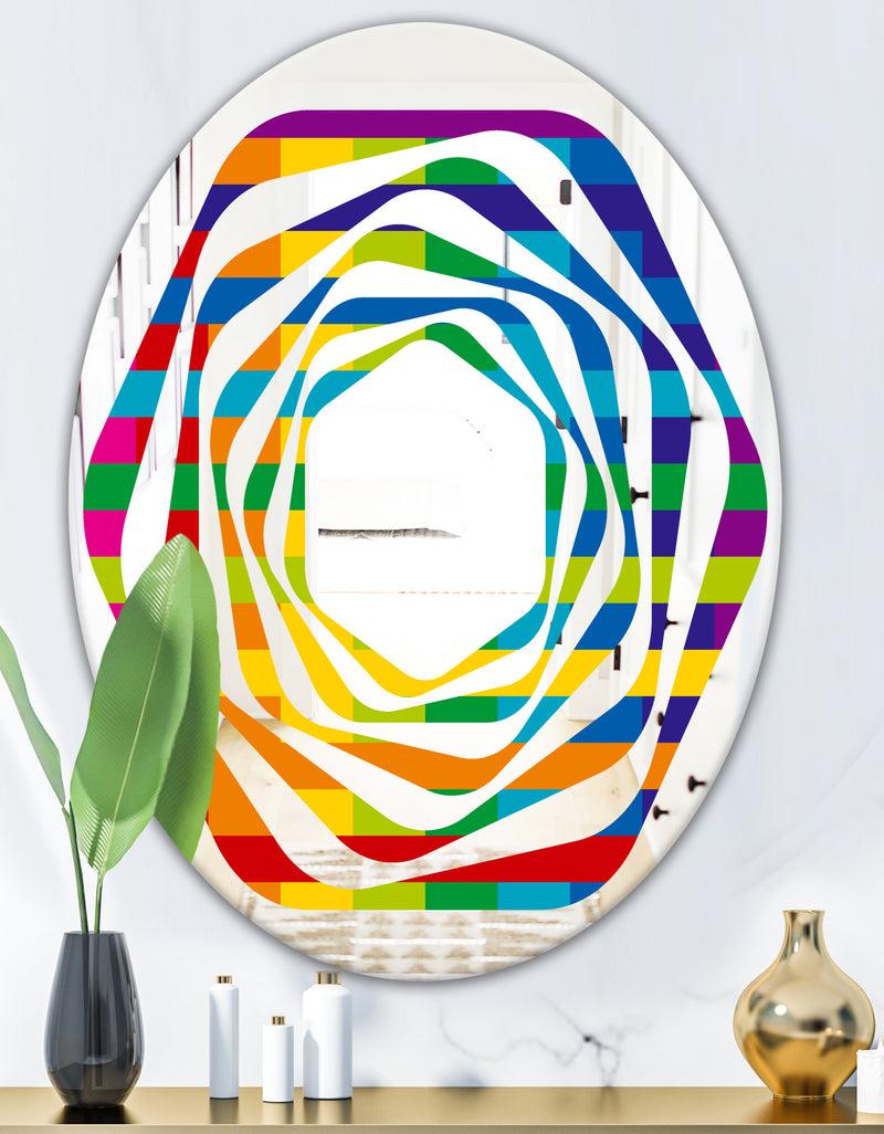 DesignQ Rainbow Colors Simple Geometric Pattern. - Modern Round Or Oval Wall Mirror - Whirl