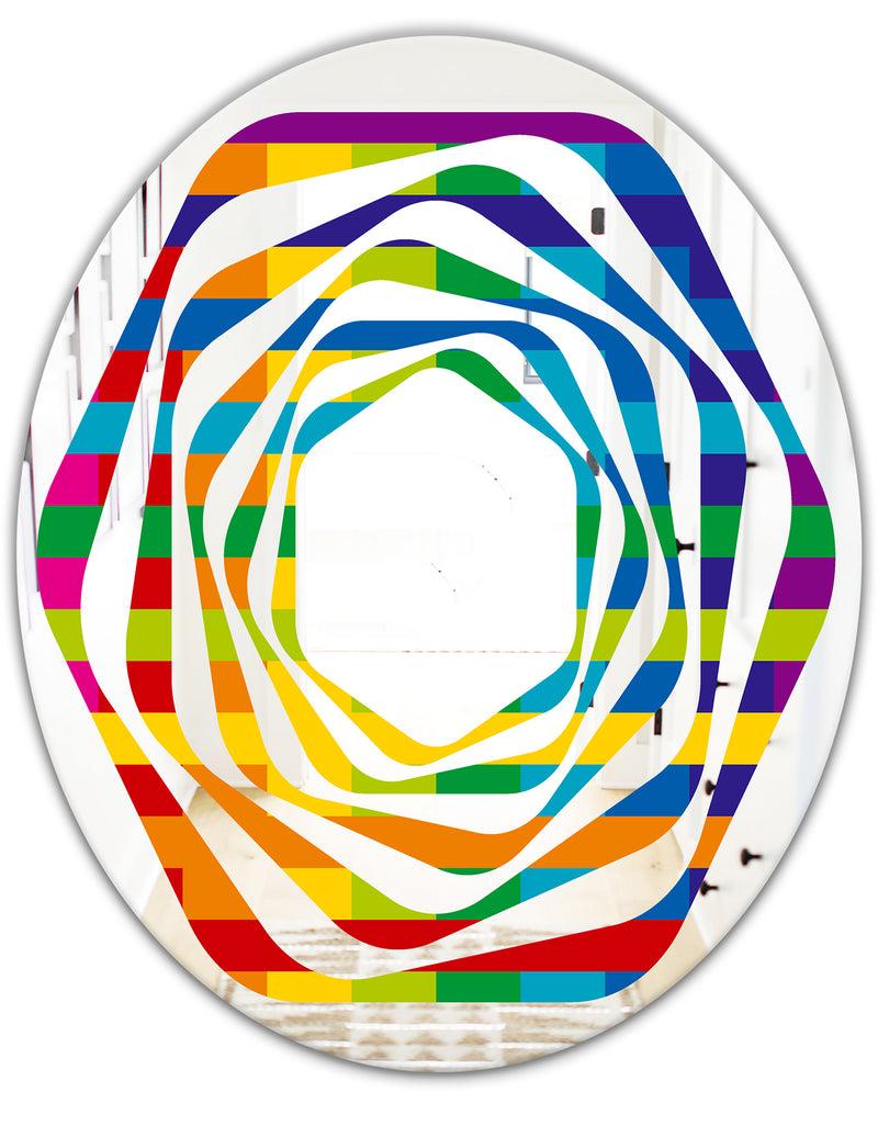 DesignQ Rainbow Colors Simple Geometric Pattern. - Modern Round Or Oval Wall Mirror - Whirl
