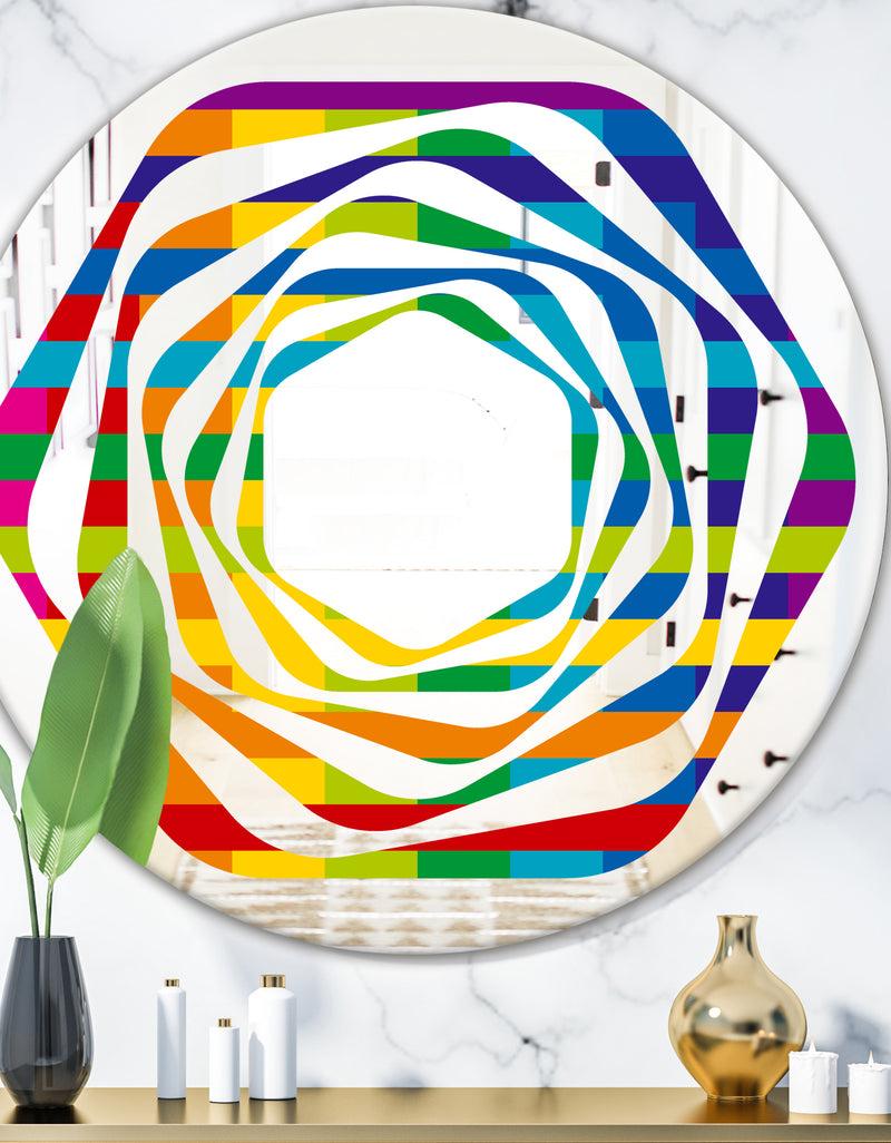 DesignQ Rainbow colors simple geometric pattern. - Modern Round or Oval Wall Mirror - Whirl
