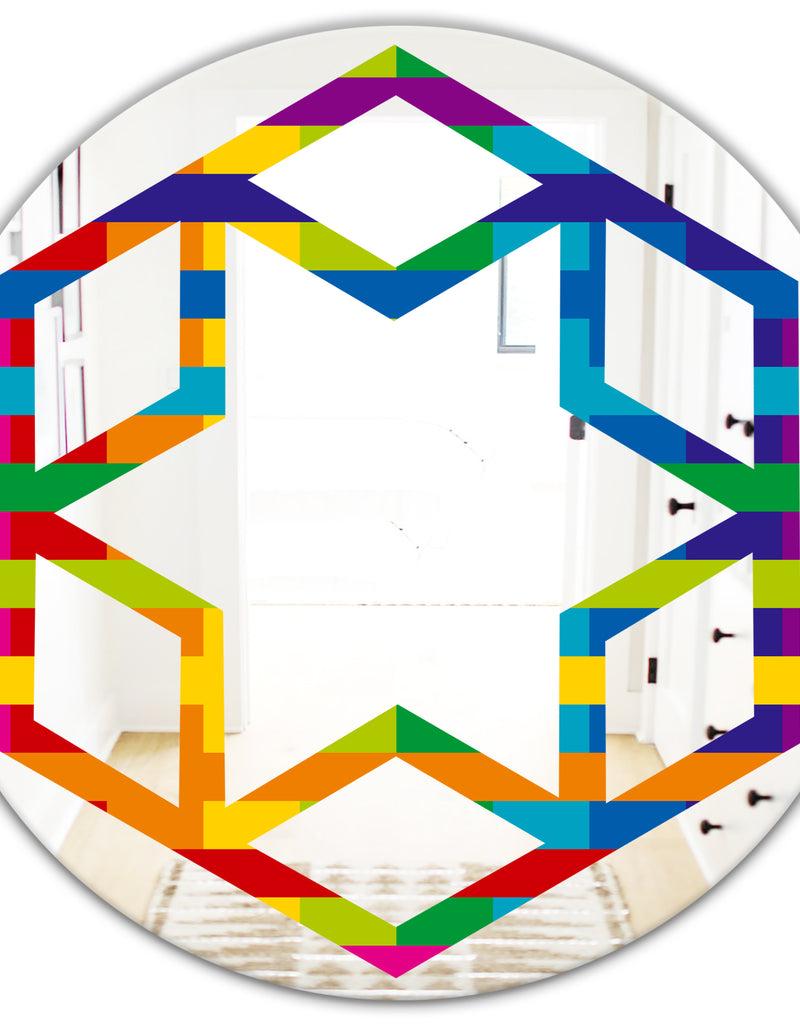DesignQ Rainbow Colors Simple Geometric Pattern. - Modern Round Or Oval Wall Mirror - Hexagon Star