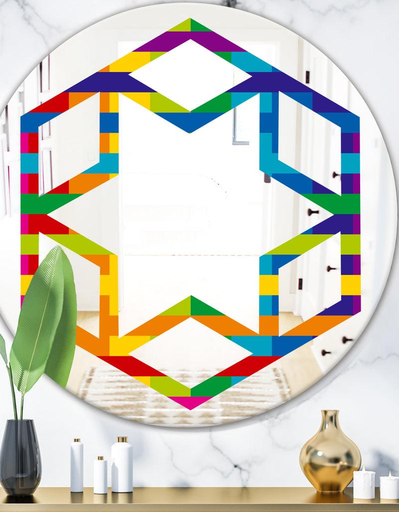 DesignQ Rainbow colors simple geometric pattern. - Modern Round or Oval Wall Mirror - Hexagon Star