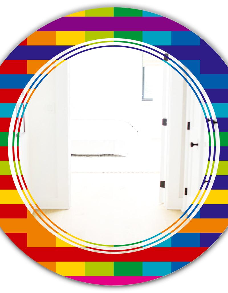 DesignQ Rainbow Colors Simple Geometric Pattern. - Modern Round Or Oval Wall Mirror - Triple C