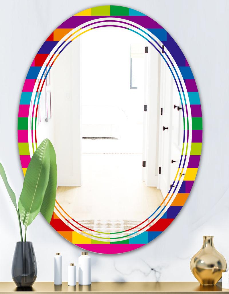 DesignQ Rainbow Colors Simple Geometric Pattern. - Modern Round Or Oval Wall Mirror - Triple C