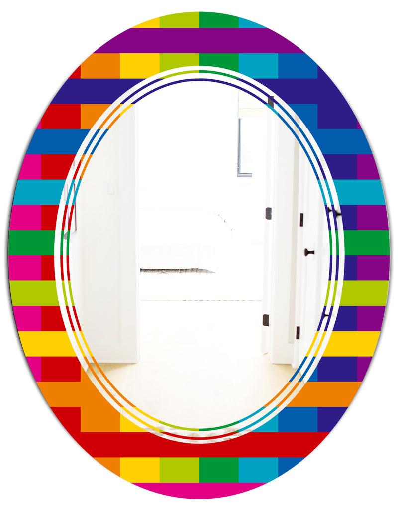 DesignQ Rainbow Colors Simple Geometric Pattern. - Modern Round Or Oval Wall Mirror - Triple C