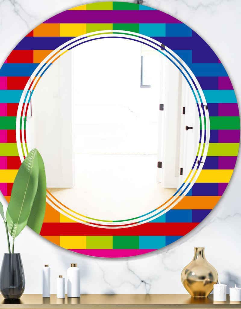 DesignQ Rainbow colors simple geometric pattern. - Modern Round or Oval Wall Mirror - Triple C
