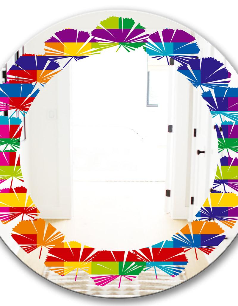 DesignQ Rainbow Colors Simple Geometric Pattern. - Modern Round Or Oval Wall Mirror - Leaves