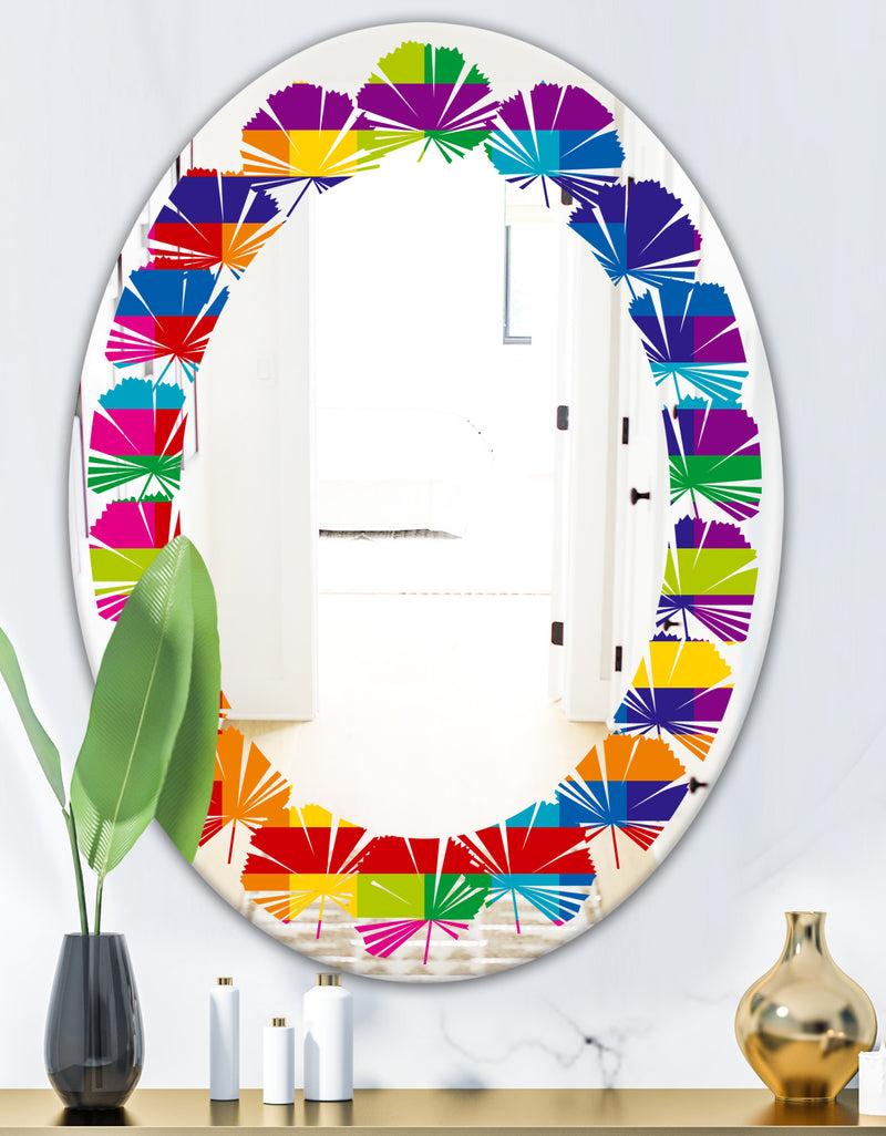 DesignQ Rainbow Colors Simple Geometric Pattern. - Modern Round Or Oval Wall Mirror - Leaves