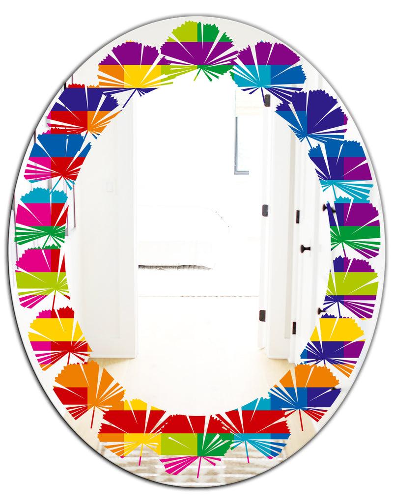DesignQ Rainbow Colors Simple Geometric Pattern. - Modern Round Or Oval Wall Mirror - Leaves