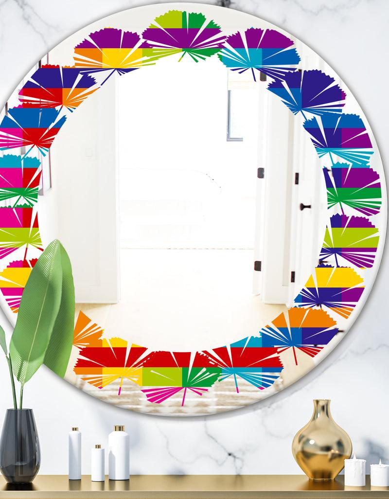 DesignQ Rainbow colors simple geometric pattern. - Modern Round or Oval Wall Mirror - Leaves