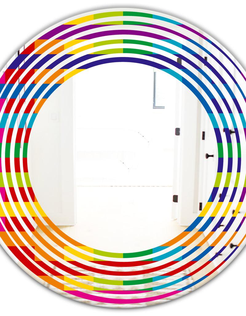 DesignQ Rainbow Colors Simple Geometric Pattern. - Modern Round Or Oval Wall Mirror - Wave