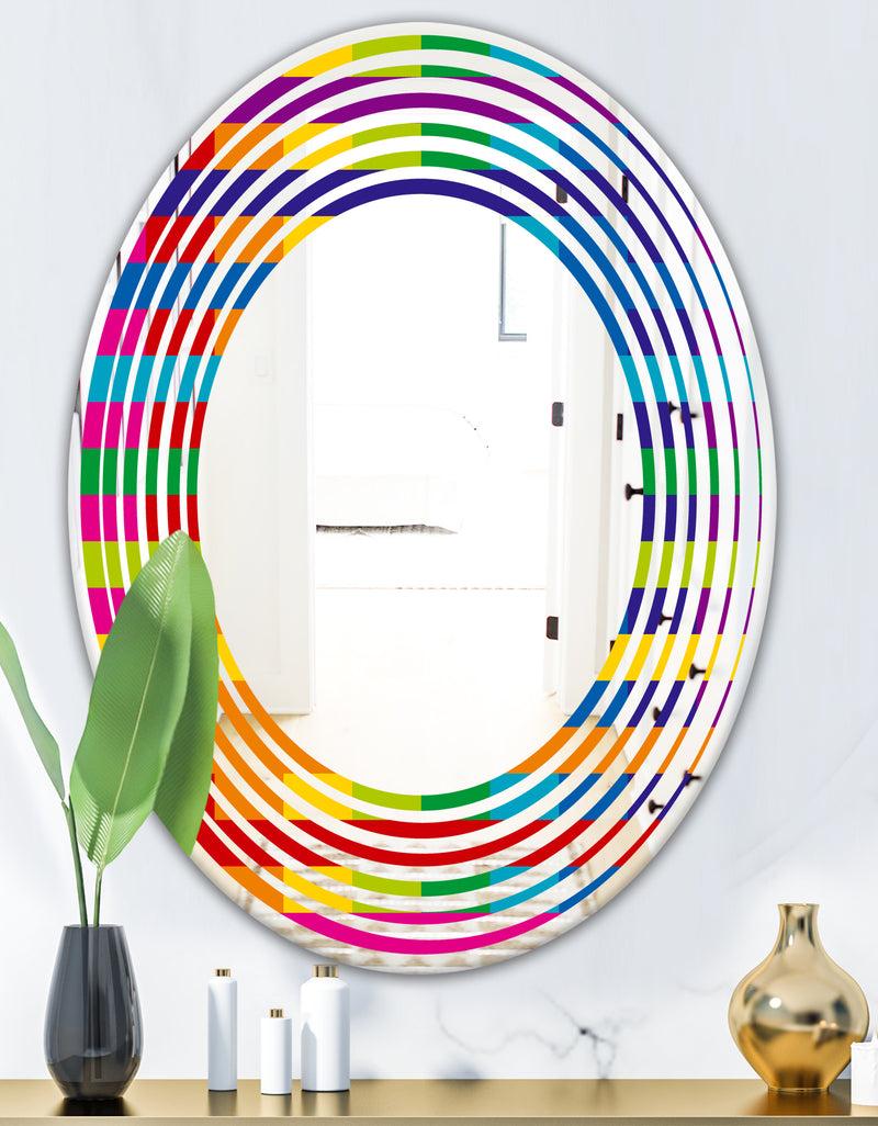 DesignQ Rainbow Colors Simple Geometric Pattern. - Modern Round Or Oval Wall Mirror - Wave