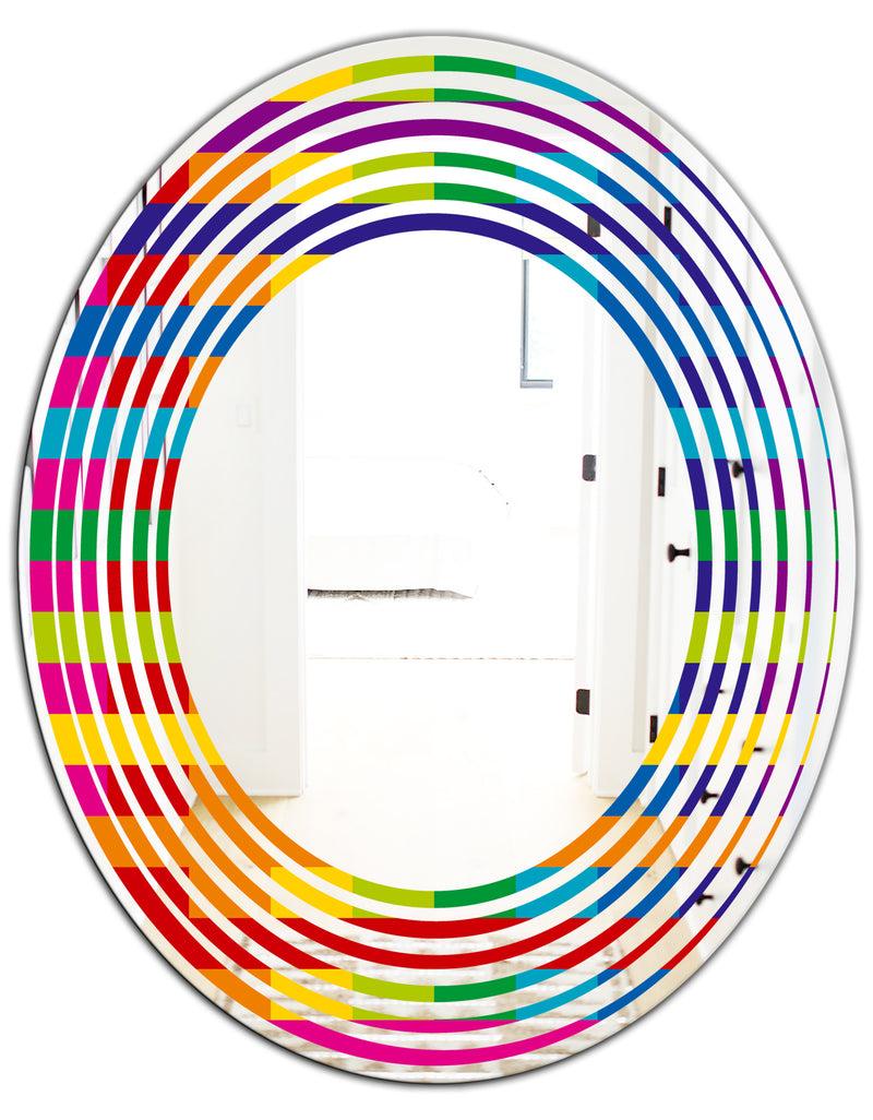 DesignQ Rainbow Colors Simple Geometric Pattern. - Modern Round Or Oval Wall Mirror - Wave