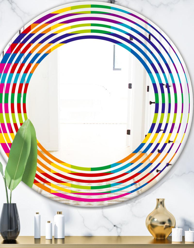 DesignQ Rainbow colors simple geometric pattern. - Modern Round or Oval Wall Mirror - Wave
