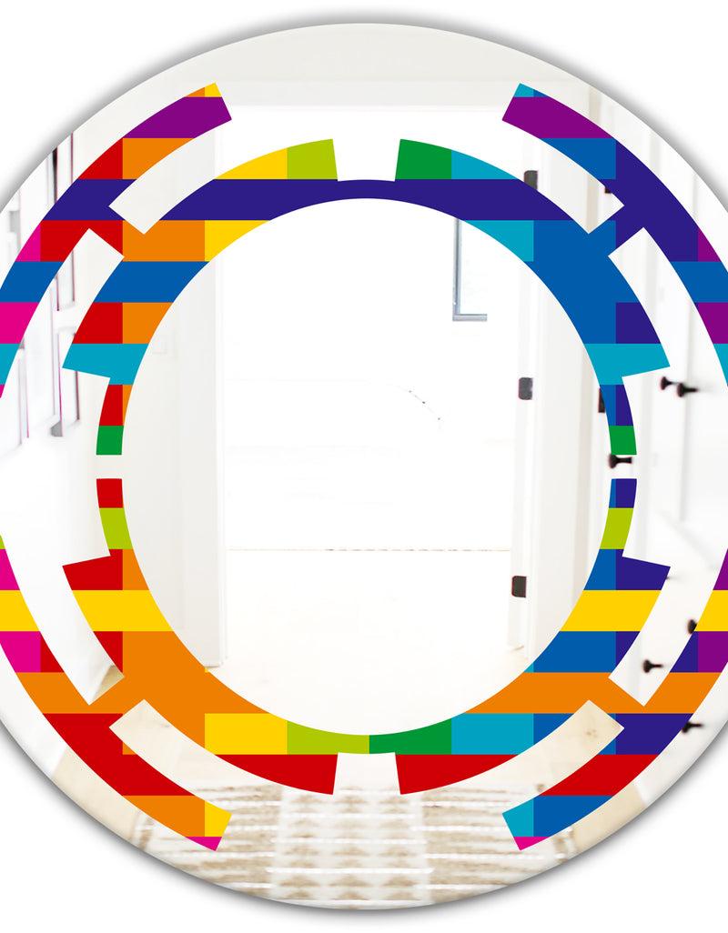 DesignQ Rainbow Colors Simple Geometric Pattern. - Modern Round Or Oval Wall Mirror - Space