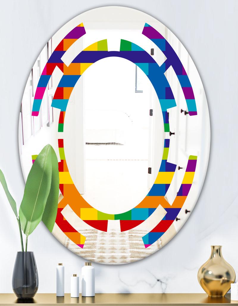 DesignQ Rainbow Colors Simple Geometric Pattern. - Modern Round Or Oval Wall Mirror - Space