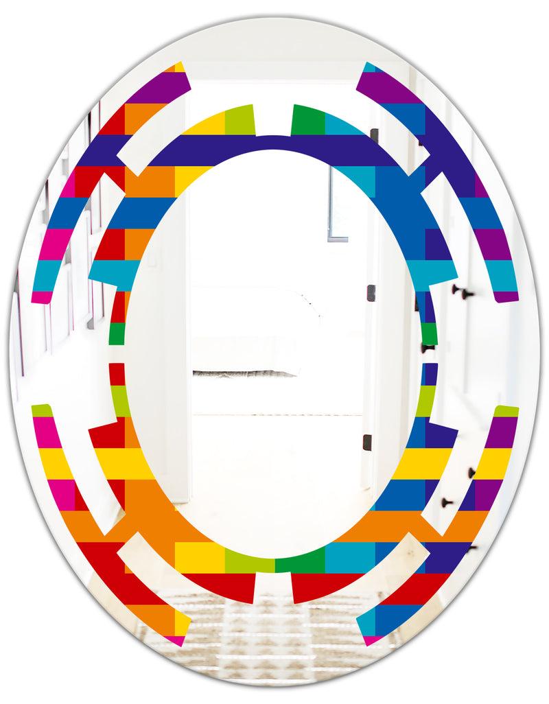 DesignQ Rainbow Colors Simple Geometric Pattern. - Modern Round Or Oval Wall Mirror - Space