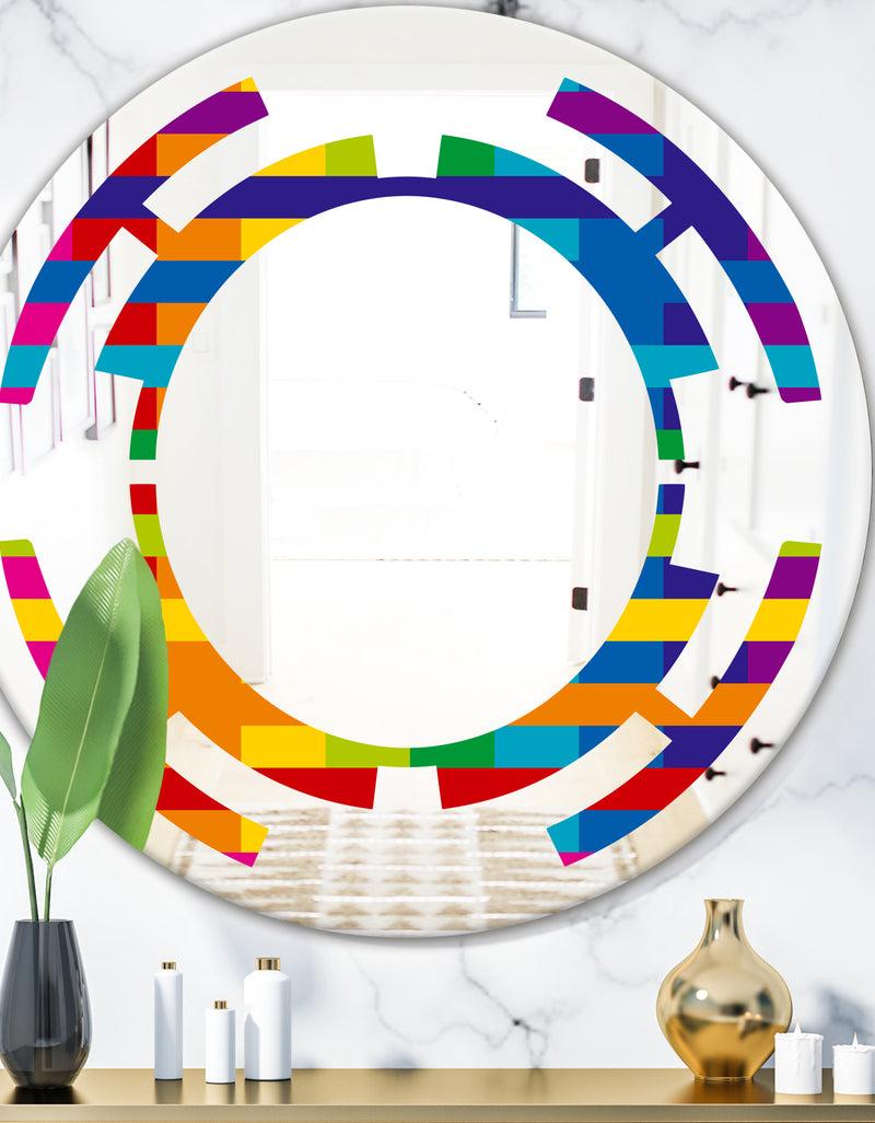 DesignQ Rainbow colors simple geometric pattern. - Modern Round or Oval Wall Mirror - Space