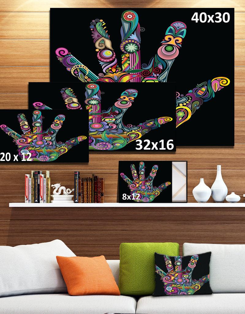 DesignQ Rainbow Hand With Multi Colors - Abstract Digital Art Canvas Print