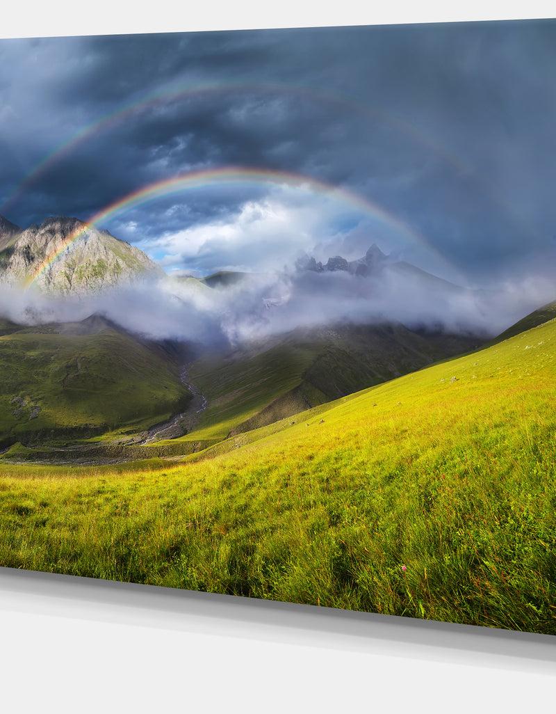 DesignQ Rainbow In Mountain Valley - Landscape Canvas Wall Artwork