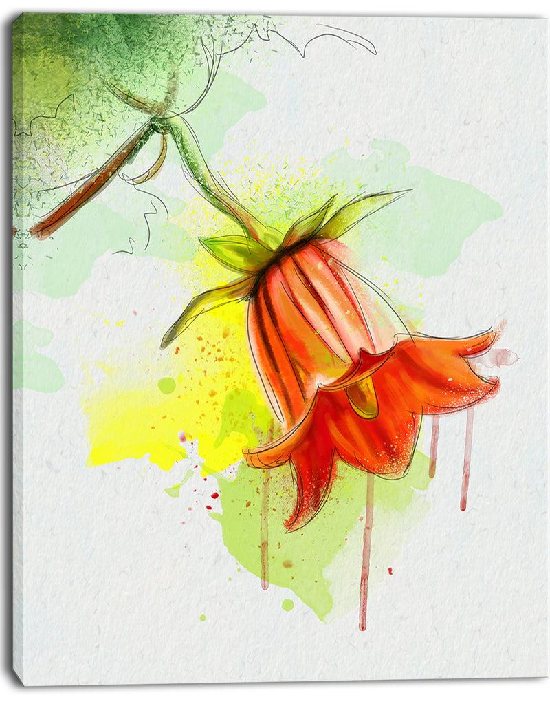 DesignQ Red Bellflower Sketch Watercolor - Modern Floral Canvas Wall Art