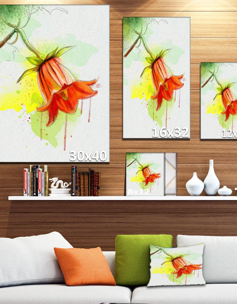 DesignQ Red Bellflower Sketch Watercolor - Modern Floral Canvas Wall Art