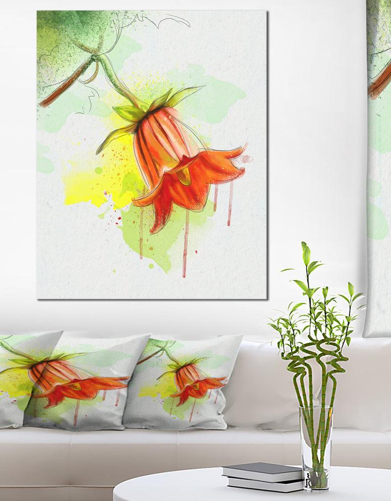 DesignQ Red Bellflower Sketch Watercolor - Modern Floral Canvas Wall Art