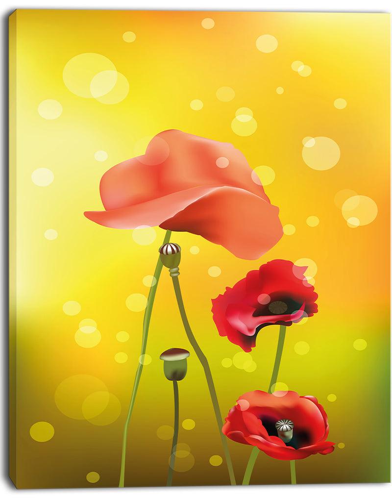 DesignQ Red Flowers On Yellow Background - Floral Canvas Artwork Print